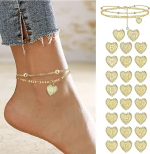 1PCS Heart Initial Ankle Bracelets for Women Gold 26 Letters Love Anklet Women's Foot Chain Heart-Shaped Double-Layer Anklet Bracelets for Women