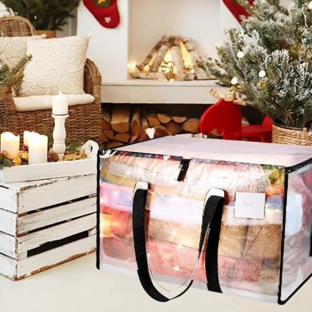 2Pcs 92L Oversized Moving Bag Transparent Christmas Holiday Heavy-Duty Storage Tote