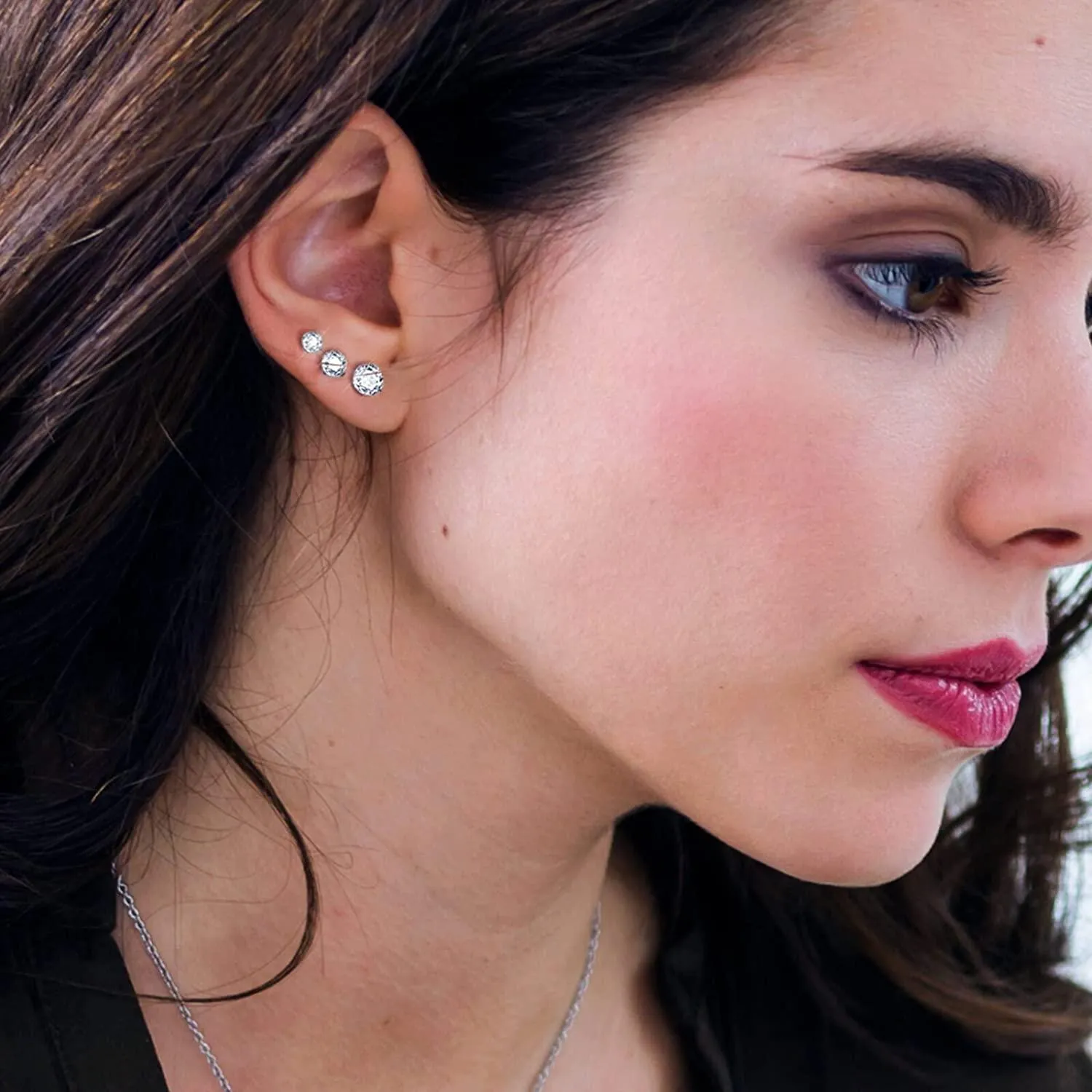 5 Pairs Stud Earrings Set, Hypoallergenic Cubic Zirconia 316L Earrings Stainless Steel CZ Earrings 3-8mm
