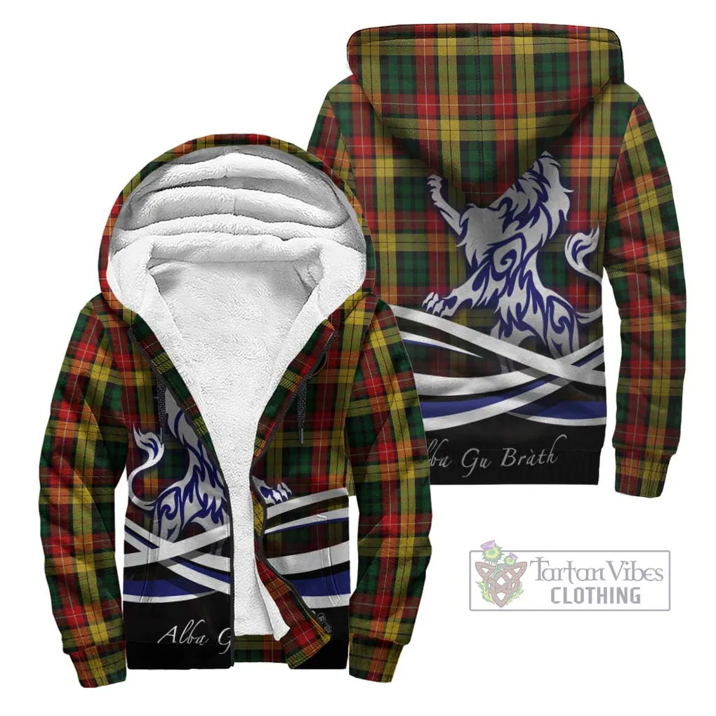 Buchanan Tartan Sherpa Hoodie with Alba Gu Brath Regal Lion Emblem