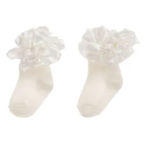 Caramelo Kids Ivory Ruffle Ribbon Ankle Socks