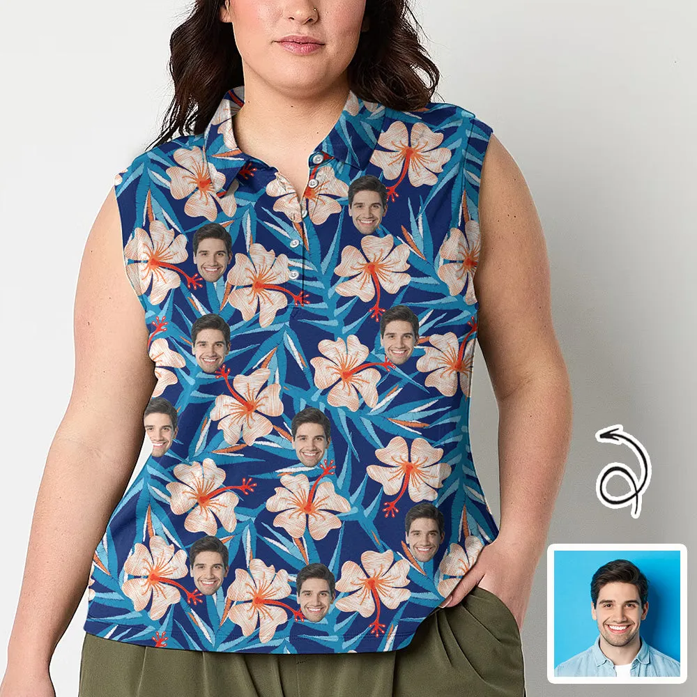 Custom Face Polo Sleeveless Tank Tops Personalized Flowers Blue Tank Top
