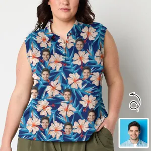 Custom Face Polo Sleeveless Tank Tops Personalized Flowers Blue Tank Top