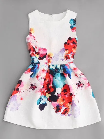 Floral mini skater evening dress