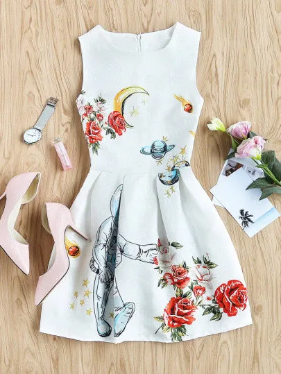 Floral mini skater evening dress