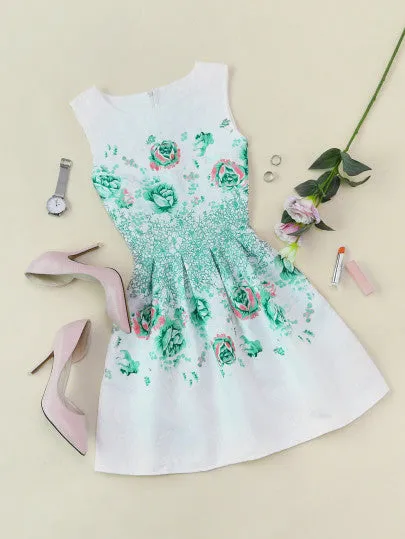 Floral mini skater evening dress