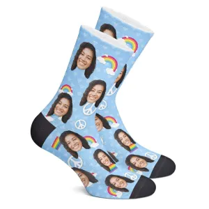 Funny Gift Custom Face Socks with Rainbow Pattern