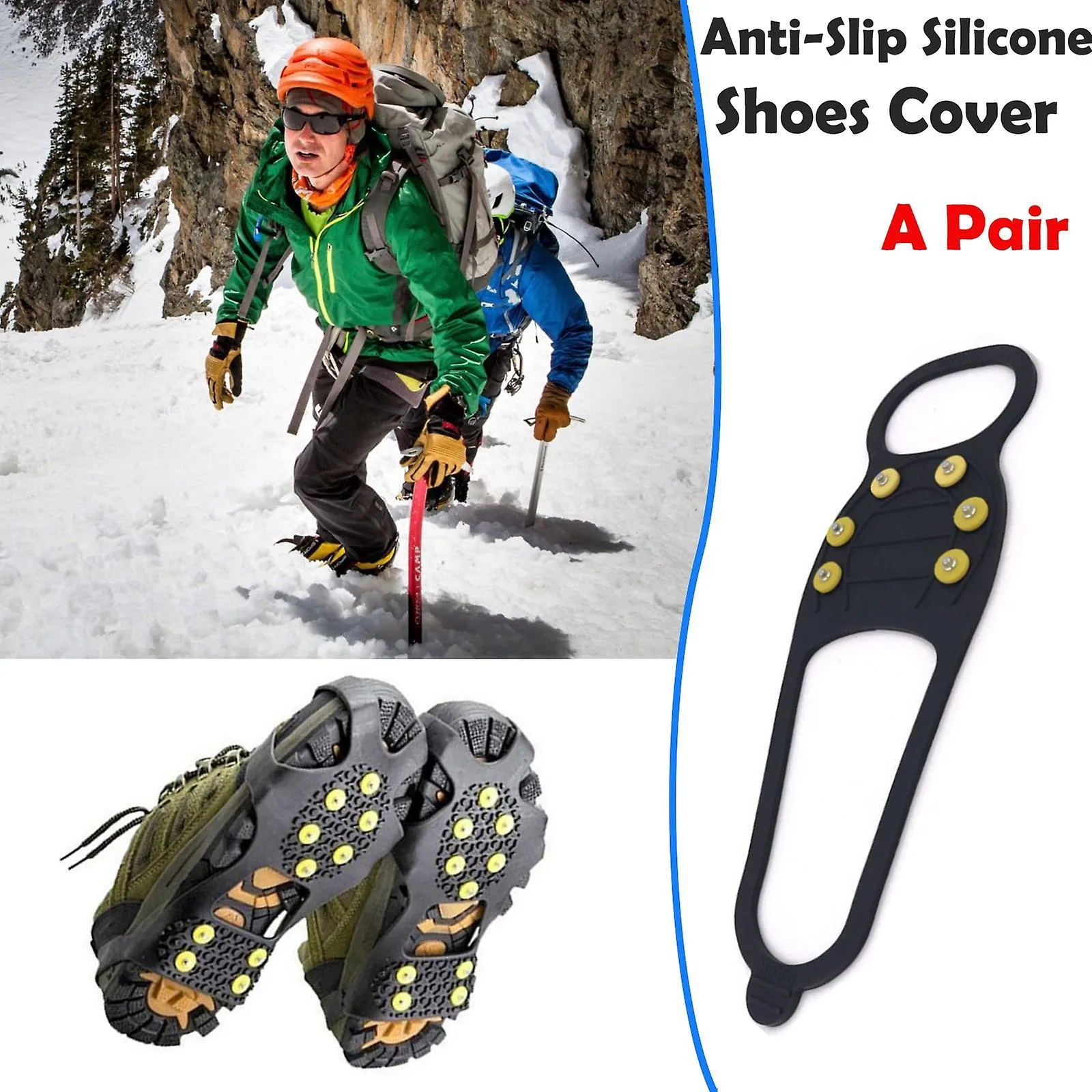Hiking Poles Portable Anti-slip Shoe Cover Multi Tooth Silica Gel Outdoor Snow Ice Claw
