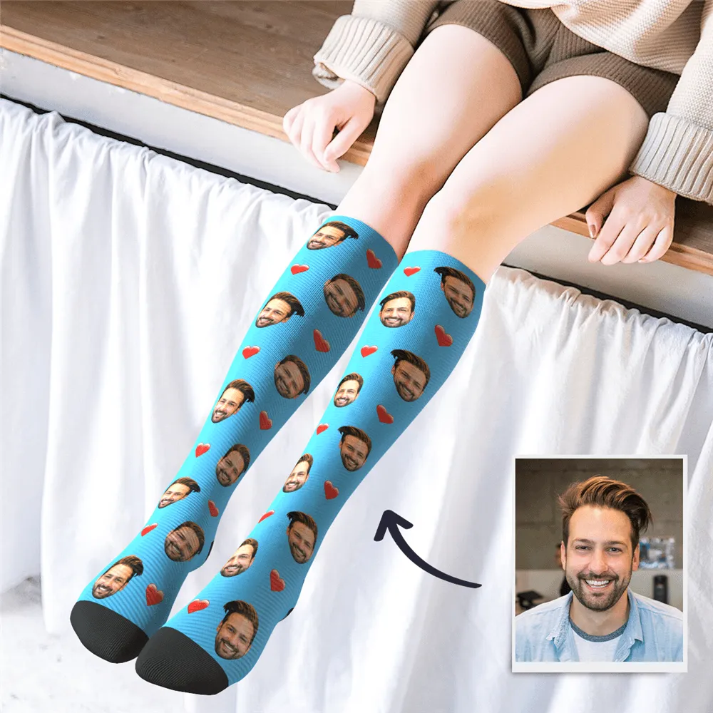 Long Distance Relationship Gift Boyfriend Face Knee High Socks