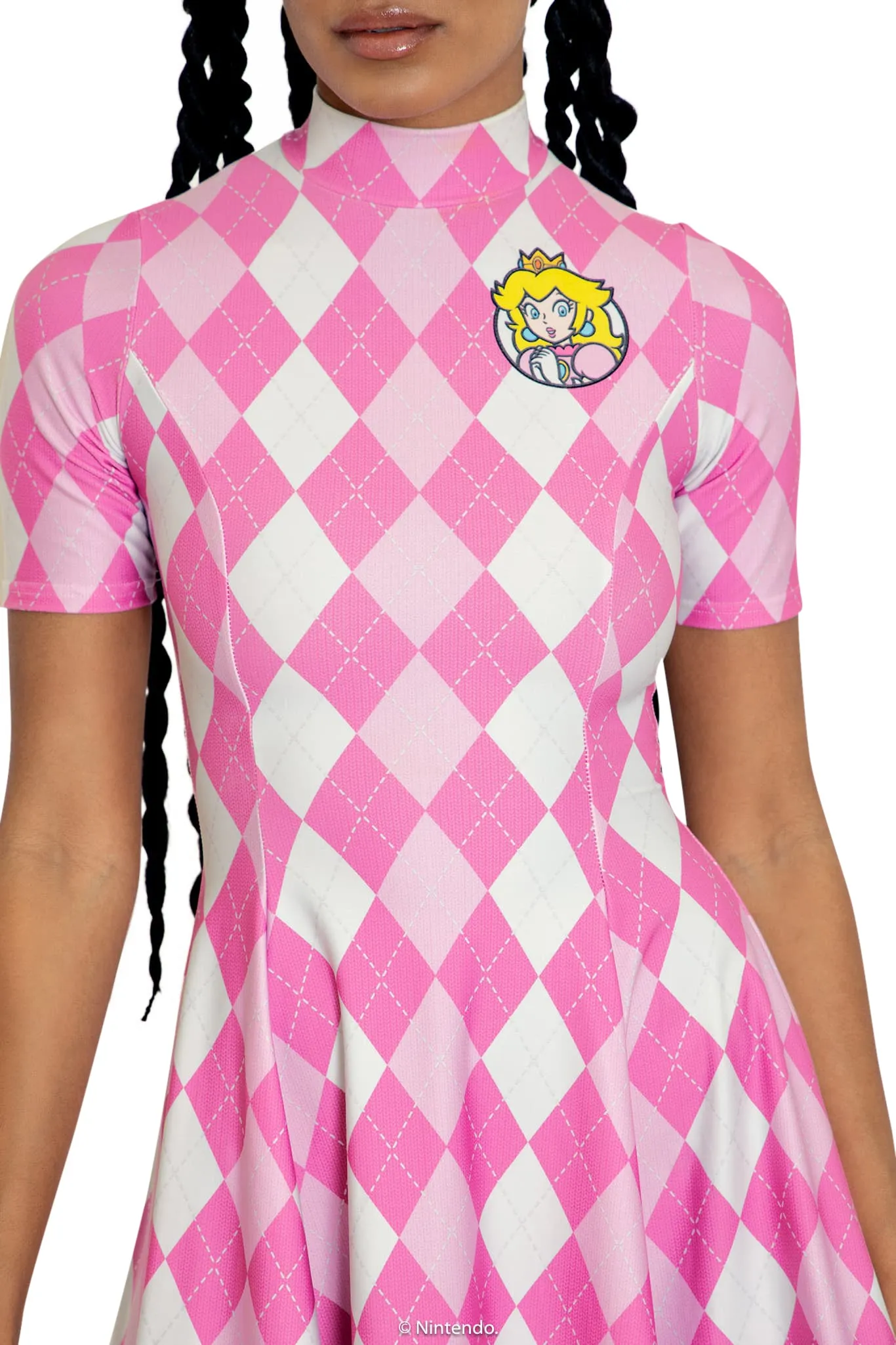 Princess Peach Argyle Short Sleeve Evil Mini Skater Dress