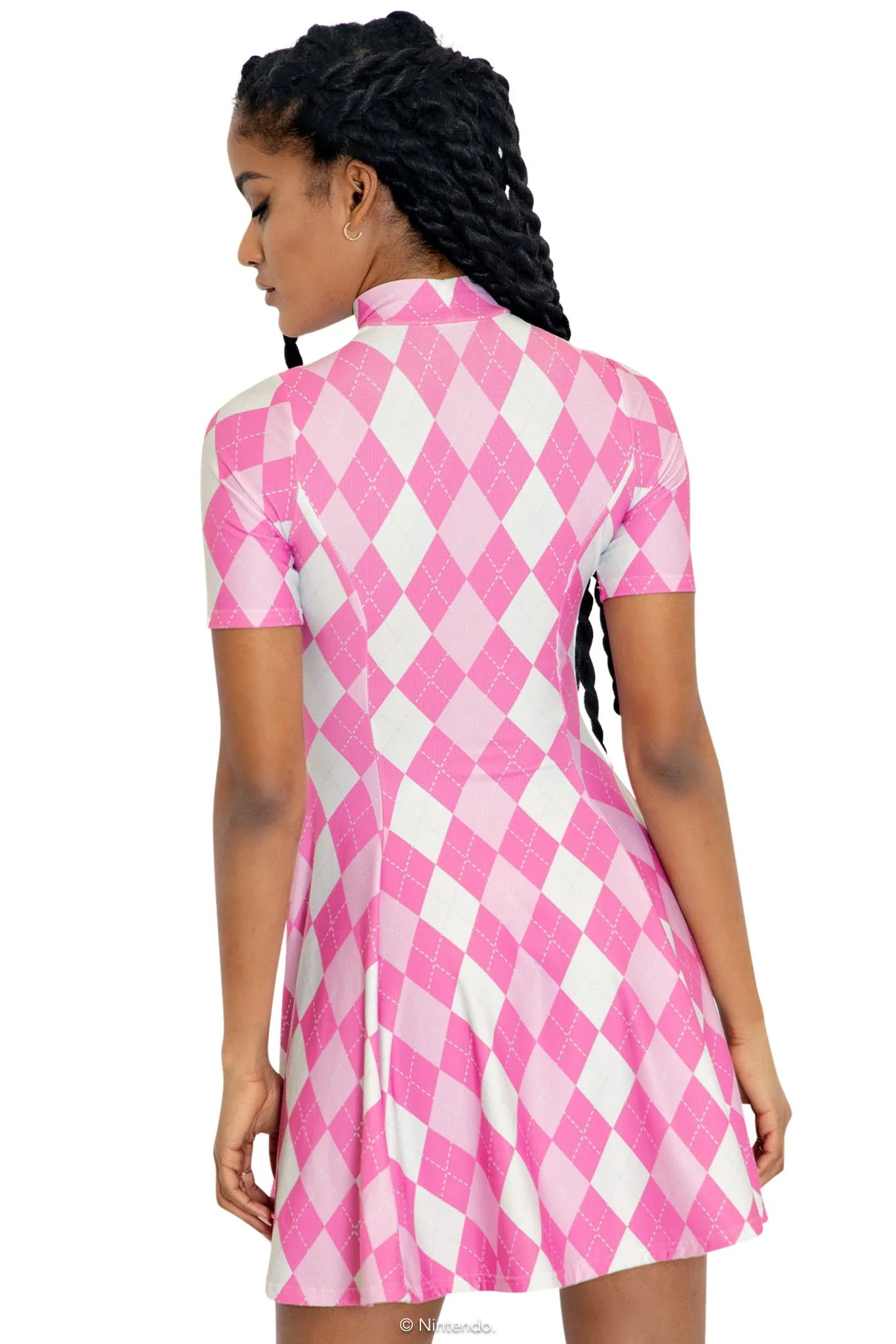 Princess Peach Argyle Short Sleeve Evil Mini Skater Dress