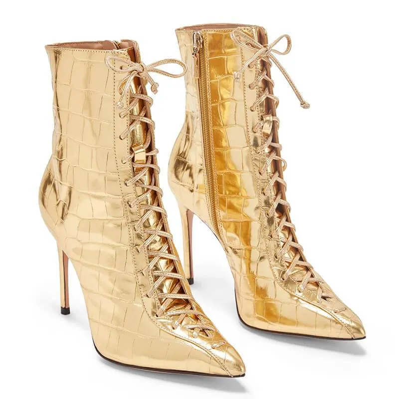 Sexy PU Snakeskin Point Toe Strap High Heel Boots