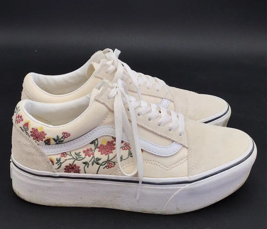 Vans Women's Cream Floral Athletic Shoes - Size 9.5