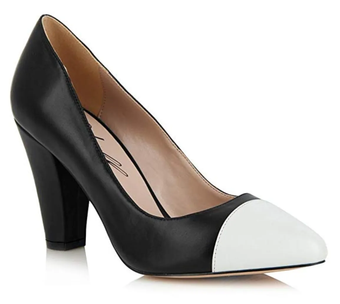 YULL - BEAULIEU BLACK WHITE LEATHER COURT SHOES
